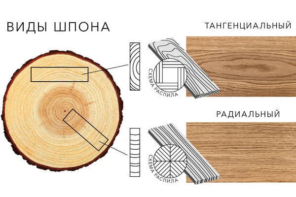Варианты рисунка и распила натурального шпона